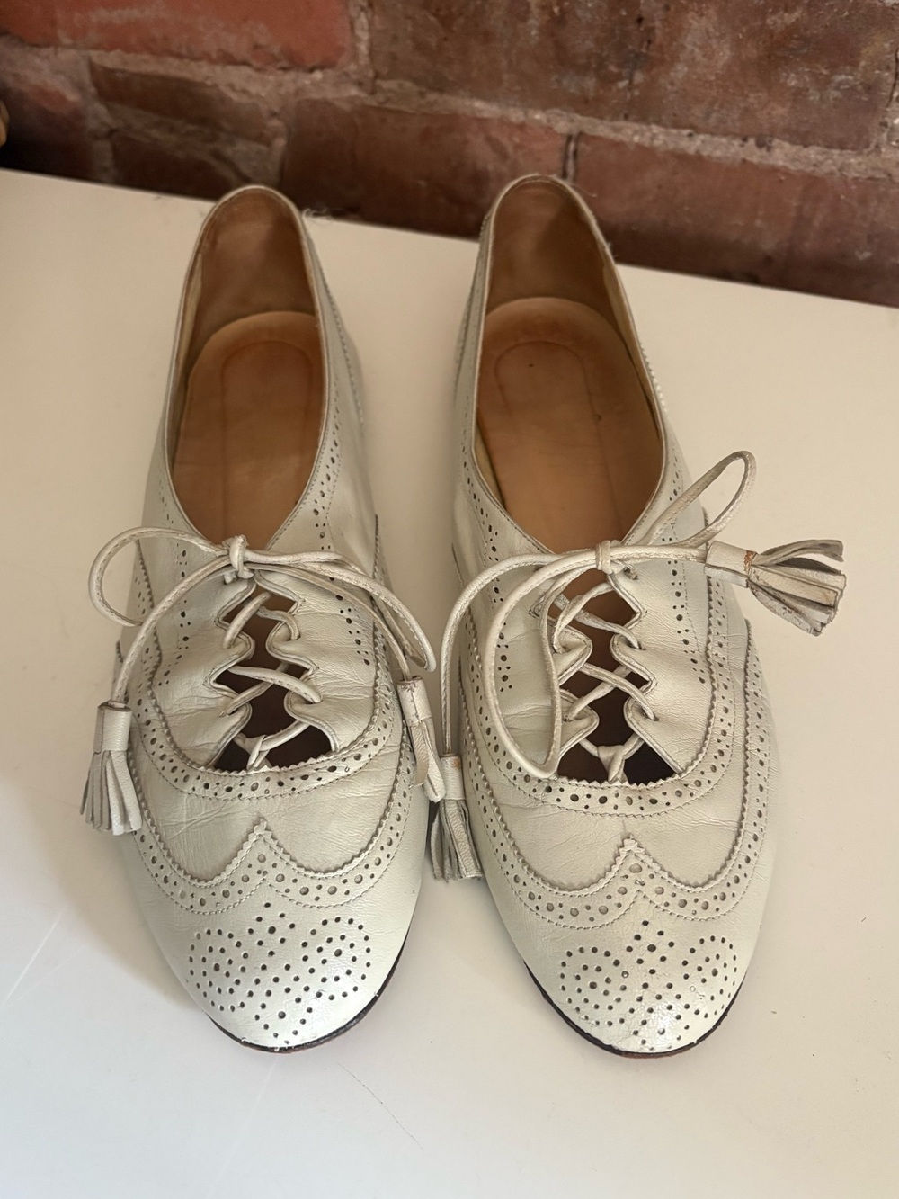 VTG Ralph Lauren White Leather Derby Slipper Shoe with Tassels Size 7